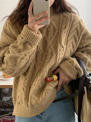 Thick Twisted Sweater Women Autumn Long Sleeve O-neck Female Knitted Pullover Solid Casual Loose Lady Kintwear Tops