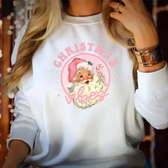Cozy Casual Pullover Santa Pattern Fall Winter Christmas Hoodie White / S Hoodies-L