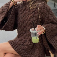 Loose Twist Knitted Sweater Pullover Women Oversize O-neck Long Batwing Sleeve Female Pullovers 2025 Autumn Winter Lady Sweaters