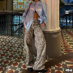 Leopard Print Stylish Straight Trousers Long