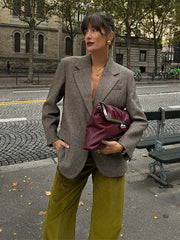 Herringbone Wool Tweed Women Suit Blazer New Single Breasted Lapel Jacket Autumn Winter Formal Fashion Coat Lady Outwears