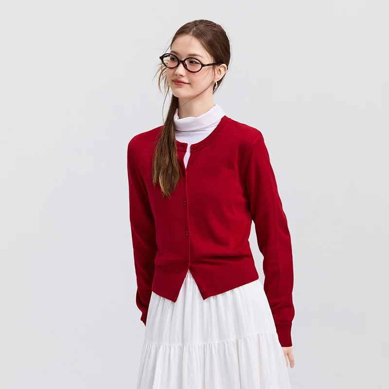Red Solid Color Elegant Layered Cardigan Cardigan-241208