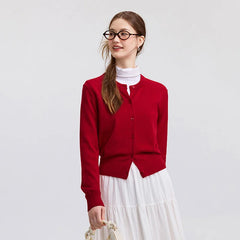 Red Solid Color Elegant Layered Cardigan Cardigan-241208