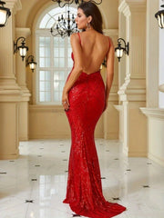 Backless Padded Sequin Party Dress Partydress-241208