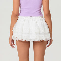 Tie-Up Bow Mesh Ruffle Skirt skirts-250223