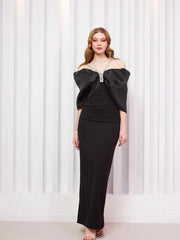 Sexy Off Shoulder Diamond Straps Bandage Black Pleated Shiny Celebrity Christmas Party Dress / Xs