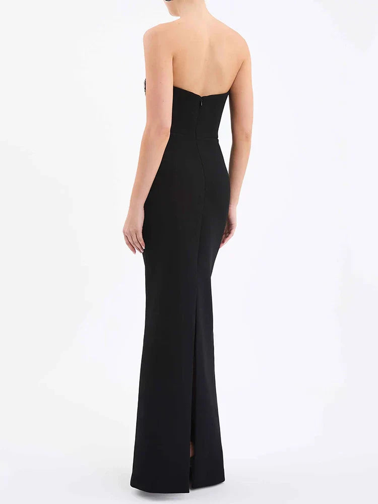 Sexy Strapless V Neck Lace Sequin Design Black Velvet Christmas Party Dress Dresses-L