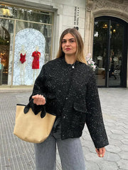 Black Zipper Bomber Short Coat