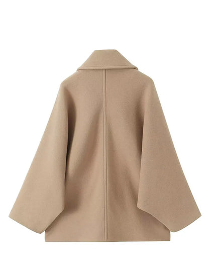 Single-breasted Lapel Loose Woolen Long Sleeve Pockets Elegant Coats