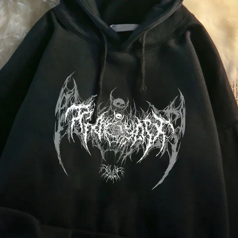 Skull Graphic Long Sleeve Hoodie Dark / S