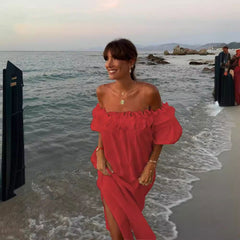 Solid Color Cotton Linen of Neck Split Holiday