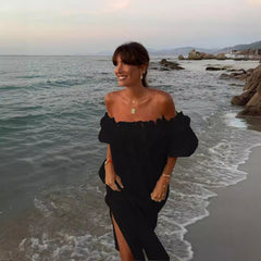 Solid Color Cotton Linen of Neck Split Holiday