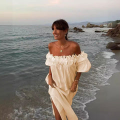 Solid Color Cotton Linen of Neck Split Holiday