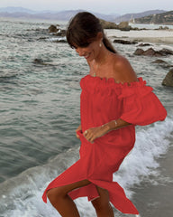 Solid Color Cotton Linen of Neck Split Holiday