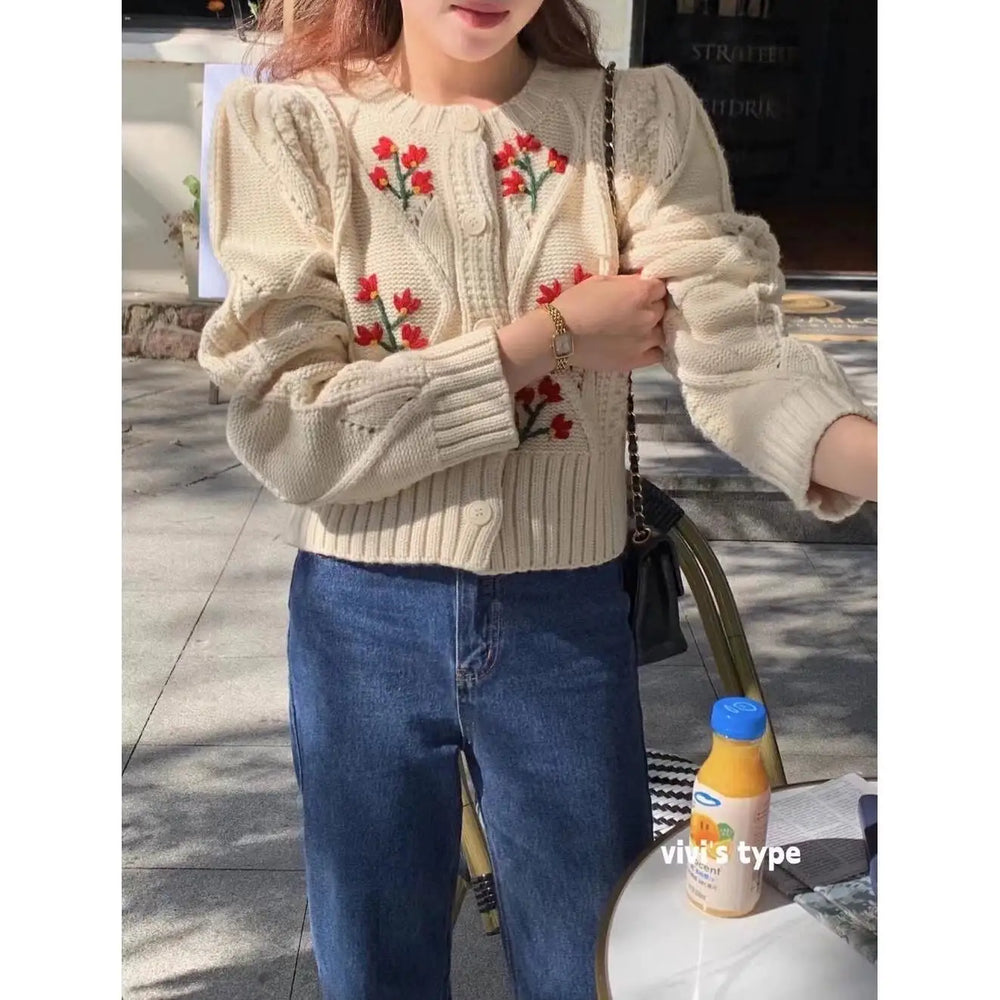 Elegant Print Single Breasted Knit Cardigan cardiagn-250126