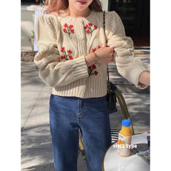 Elegant Print Single Breasted Knit Cardigan cardiagn-250126