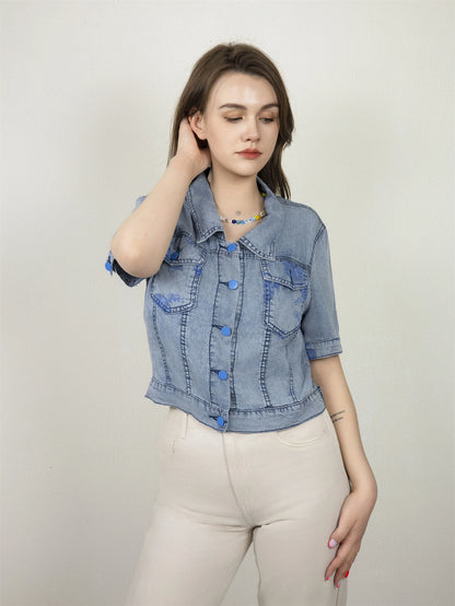 Spring Summer Short-style Thin Pattern Elegant Breathable Denim Jackets