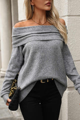 Stacked Collar Solid Pullover Sweater