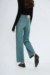 Straight Leg Denim Pant New Korean Woman Female Spring 2024 Jean Blue / 25