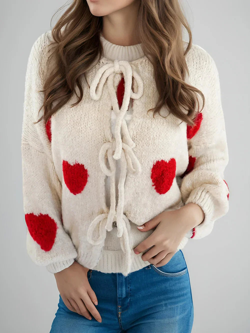 Embroidery Heart Lace-Up Cardigan Apricot Love / S Cardigan-241208
