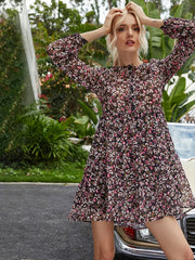 Floral O-neck Mini Party Floral Dress oldfloraldress-250126