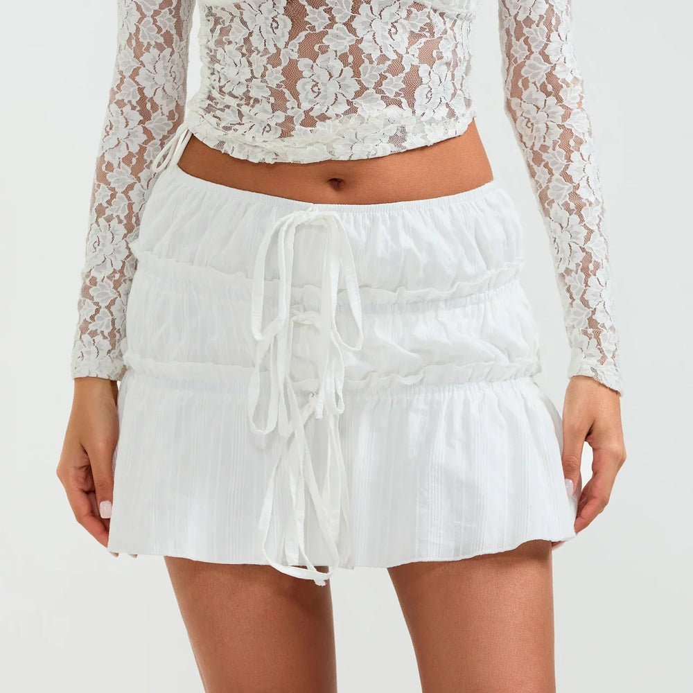 Tie-Up Front Ruched Mini Skirt skirts-250223