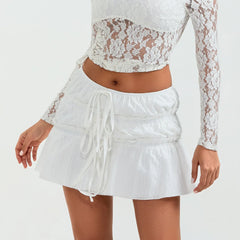 Tie-Up Front Ruched Mini Skirt skirts-250223