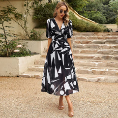 Bohemian Floral A-line Midi Floral Dress Black / S oldfloraldress-250126