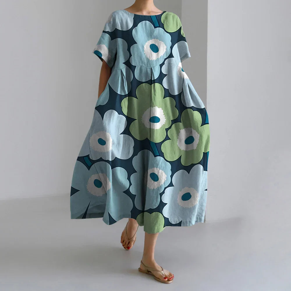 Fashion Floral Printed Short Sleeve Dinner Floral Dress oldfloraldress-250126