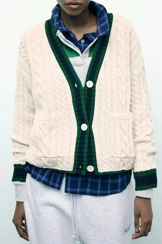 Fashion Eight Leg V-neck Cardigan WHITE / S
