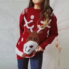 Fashion Casual Thickened Raglan Sleeve Elk Christmas Tree Sweater Sweaters-L