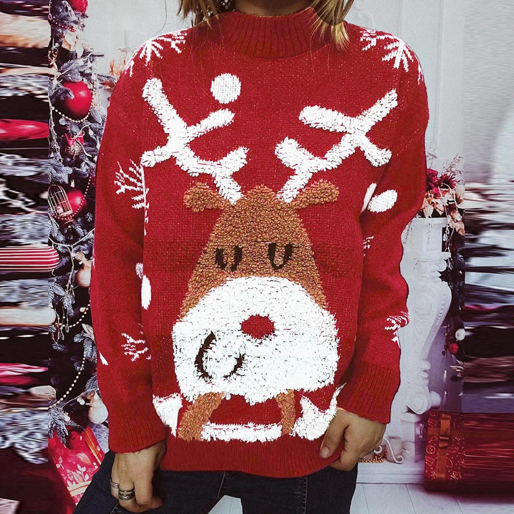 Casual Loose Neck Love Heart Pattern Pink Christmas Sweater Red / S Sweaters-L