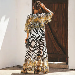 Chiffon Leopard Print Kimono Boho Bikini Cover Up bohocoverup-250126