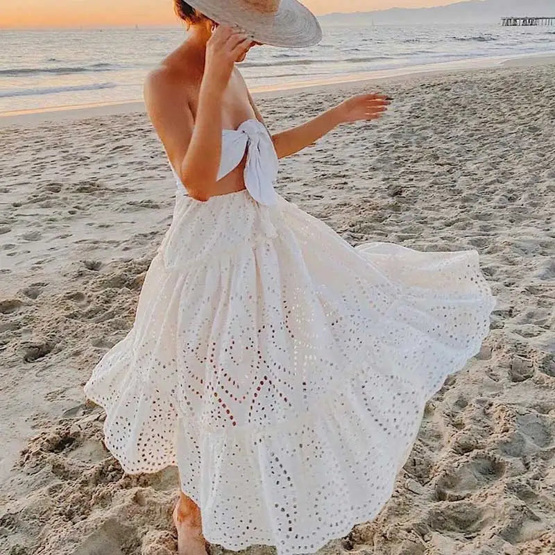 Embroidery High Waist Boho Skirt WHITE / One Size skirts-250223