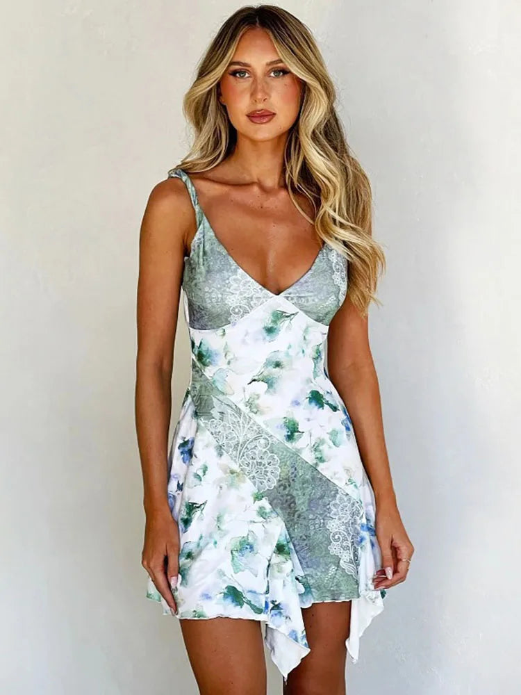 Printed Strap Contrast Mini Dress minidress-250223