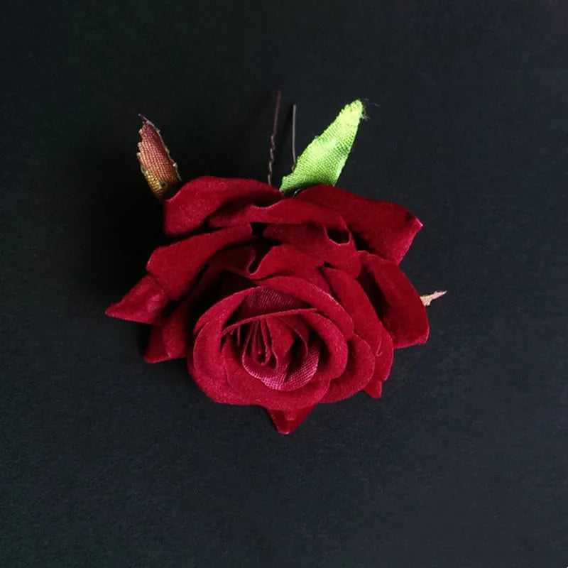 Red Wedding Rose Flower Bride Headdress Hair Accessory Red 2 Accessories-L