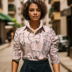 Cat Print Long Sleeve Vintage Casual Blouse Pink / S blouse-250126