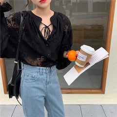 Vintage Hook Hollow Flower Lace Lantern Sleeve Blouse blouse-250126