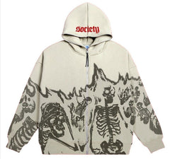 Vintage Printed Zip Up Hoodie Sweatshirts & Hoodies-L