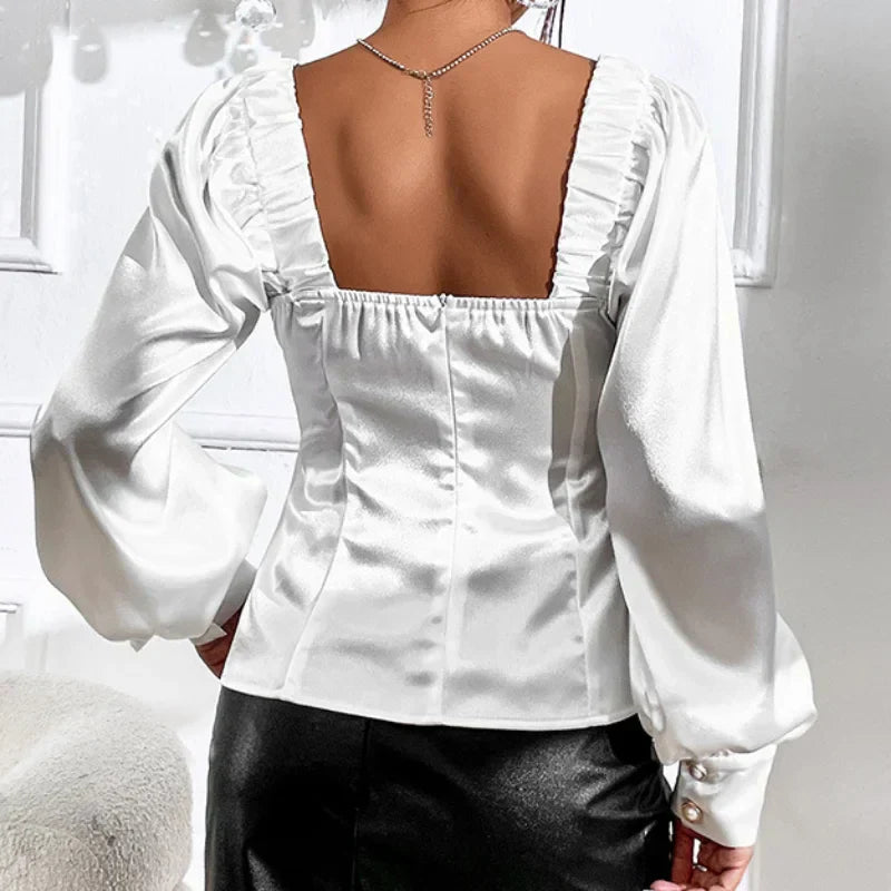 Vintage Satin Loose Long Sleeve Blouse Blusas blouse-250126