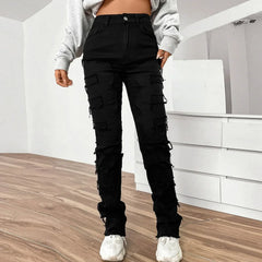 Vintage Denim Embroidered Stacked Jeans Black / S