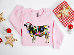 Christmas Cow Lights Hoodie - Farm Sports Model Pink / S Hoodies-L