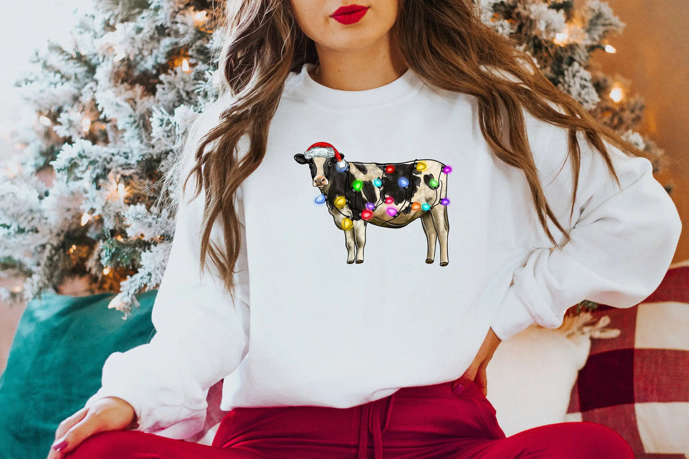 Christmas Cow Lights Hoodie - Farm Sports Model White / S Hoodies-L