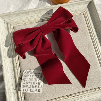 Wine Red Velvet Bang Clip Headdress - Large Size - Christmas Hair Accessory