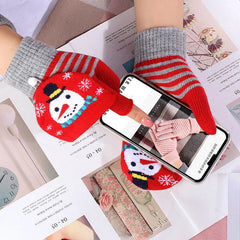 Christmas Elk Printed Knitted Flip Half Finger Winter Glove Gloves-L
