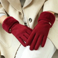 Velvet Touch Screen Thicken Plush Suede Drive Christmas Glove Burgundy / One Size Gloves-L