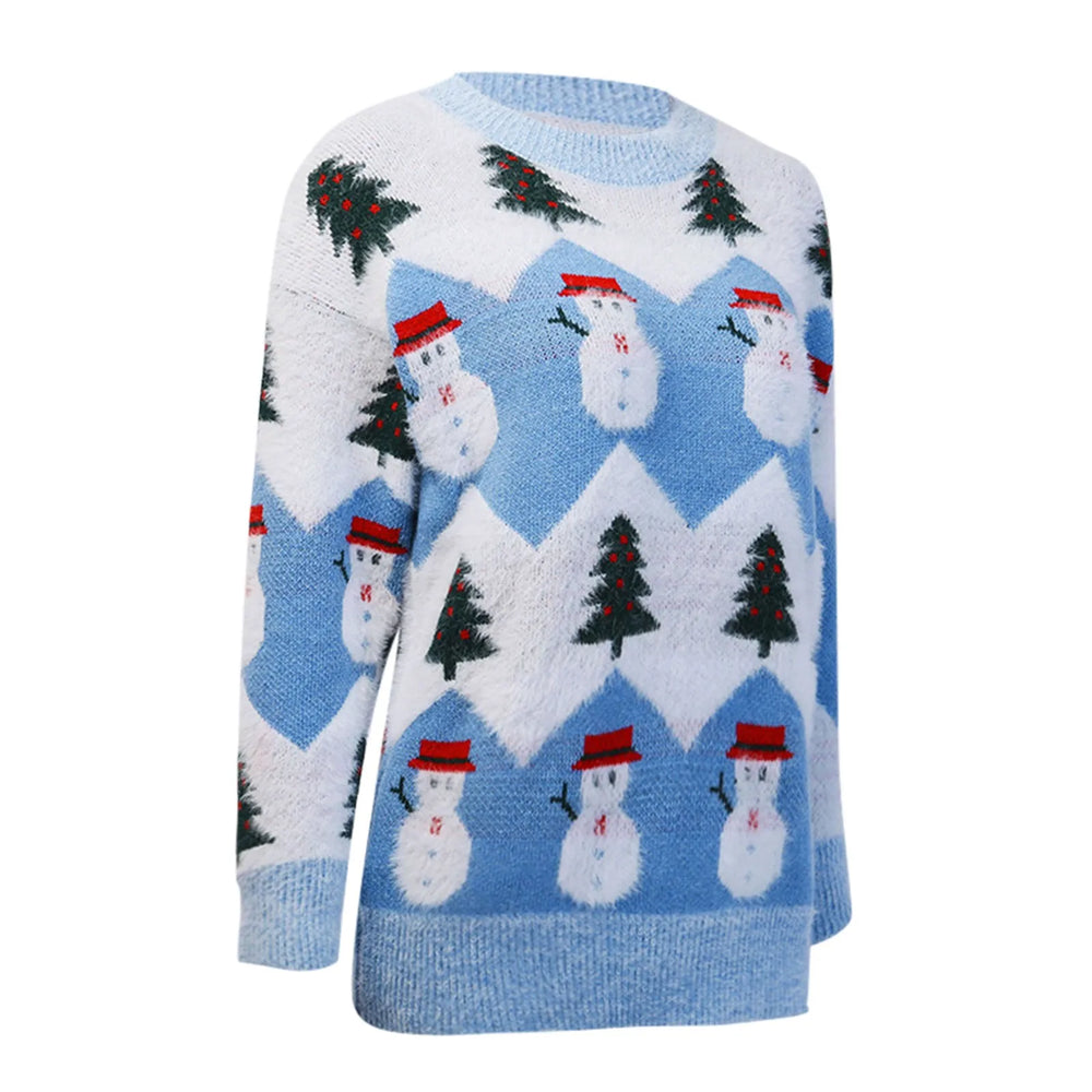 Ugly Christmas Snowman Cartoon Knit Long Sleeve Female Tree Sweater Sweaters-L