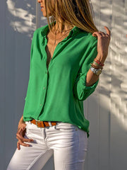 Chiffon Lapel Loose Office Blouse Green / S blouse-250126