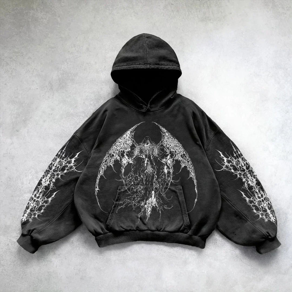 Casual Vintage Print Hoodie black 1 / S