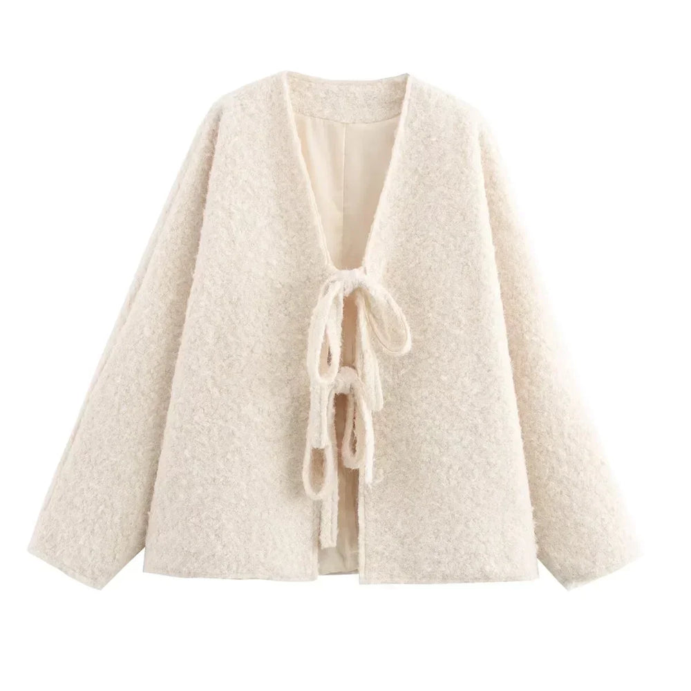 Lace-Up Bow Brown Cardigan Beige / S Cardigan-241208